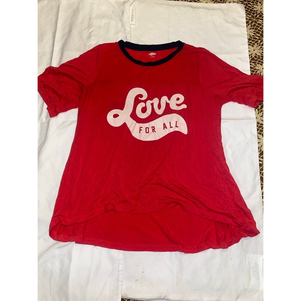 Old Navy Girls' Love For All Ringer Graphic T-Shirt Red Navy Size XL 14